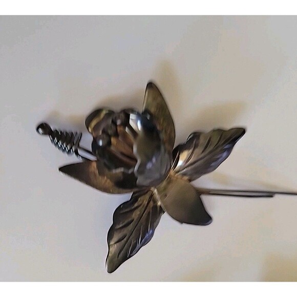 Taxco Mexico 925 Iris Flower Ornate Design Brooch Pin Screw Back Earrings Set - Picture 7 of 16